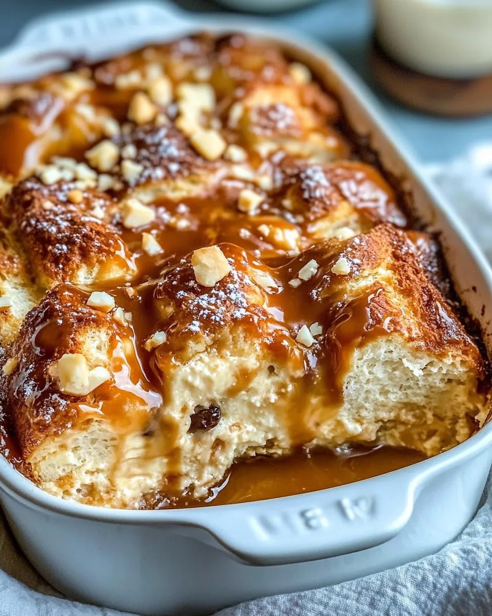 Easy Bread Pudding with Caramel Sauce food shot