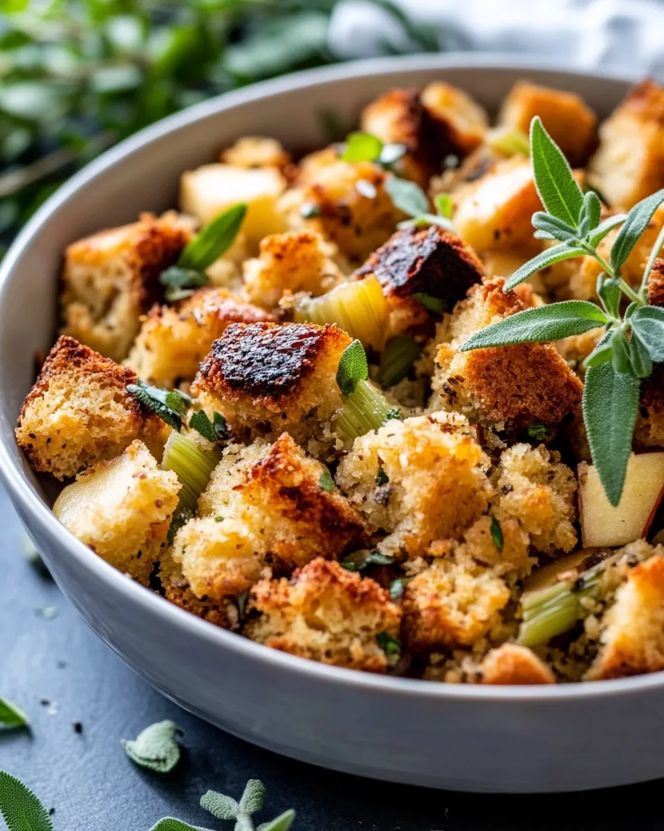 Easy Cornbread Apple Stuffing food shot
