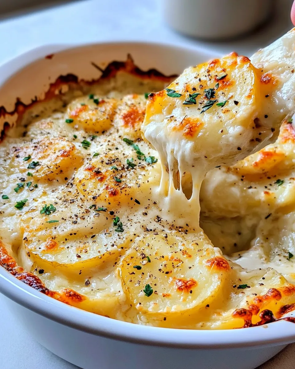 Delicious Creamy Potato Au Gratin food shot