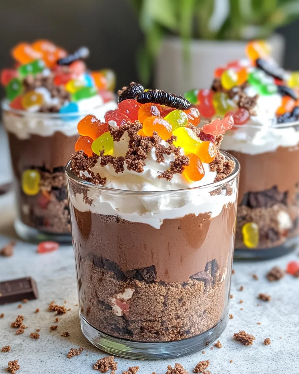 Delicious Creepy-Crawly Dirt Pudding Cups food shot
