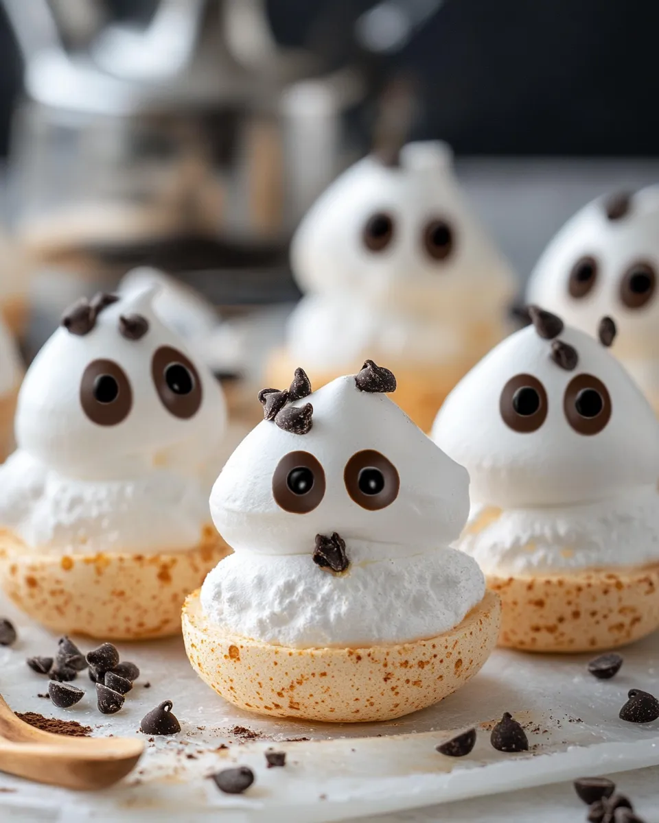 Easy Ghost Meringues with Chocolate Eyes recipe photo
