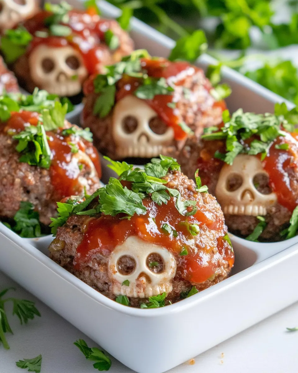 Easy Skull-Shaped Mini Meatloaves food shot