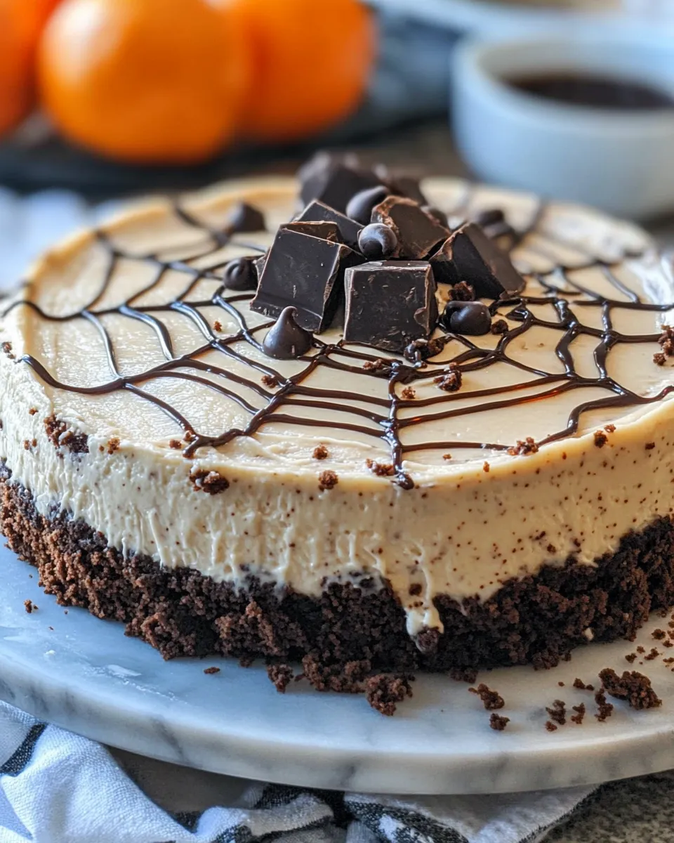 Homemade Spooky Spiderweb Chocolate Cheesecake photo
