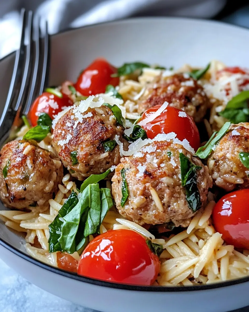 Easy 20-Minute Turkey Meatball Skillet with Orzo food shot