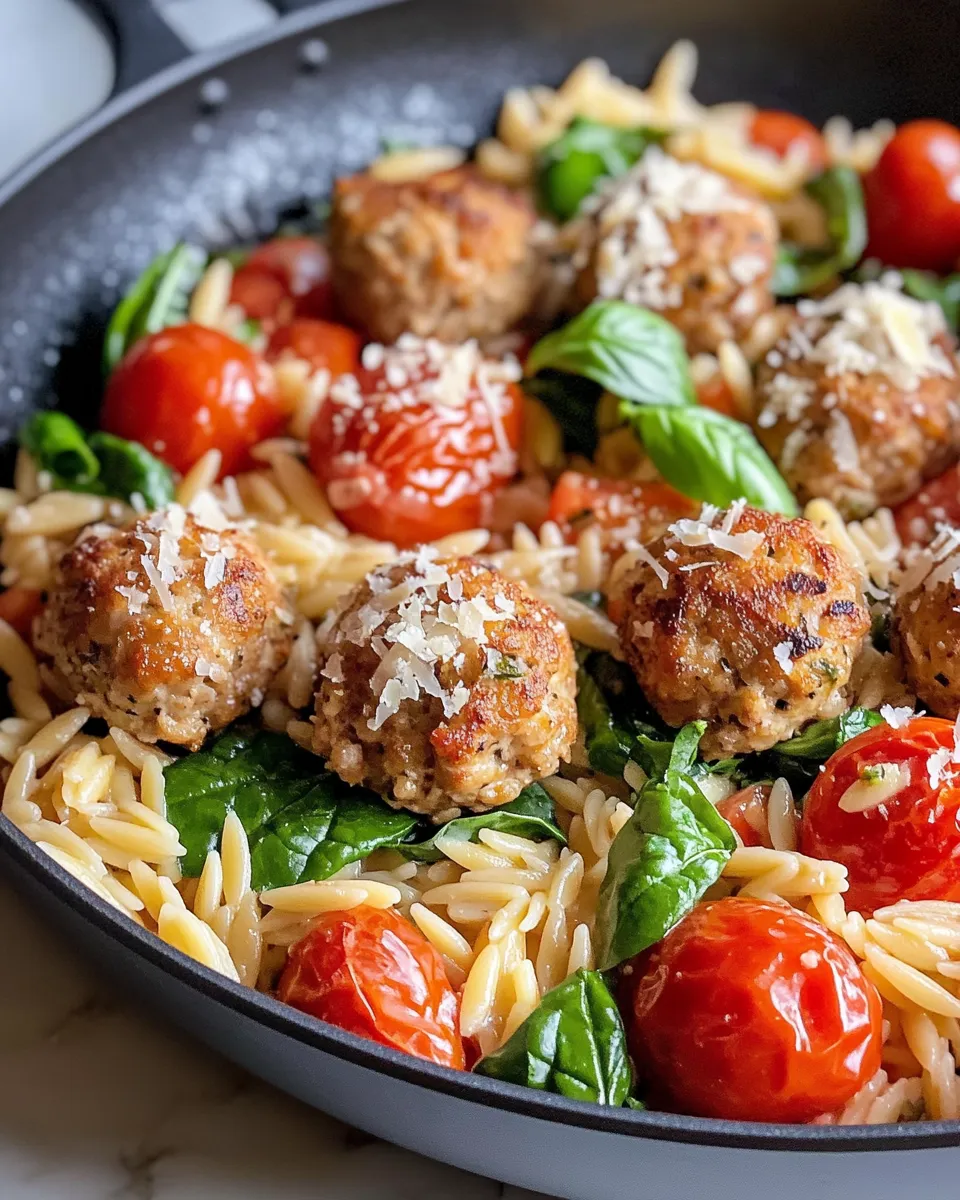 Delicious 20-Minute Turkey Meatball Skillet with Orzo plate image