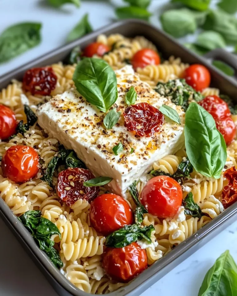 Homemade Baked Feta Pasta with Spinach & Sun-Drieds recipe photo