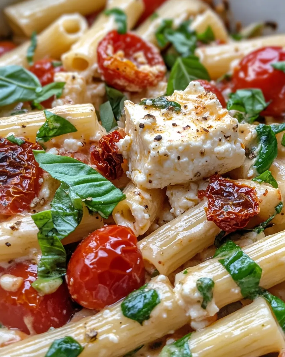 Easy Baked Feta Pasta with Spinach & Sun-Drieds food shot