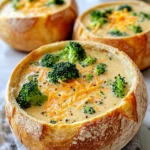 Homemade Broccoli Cheddar Soup in Bread Bowls recipe photo