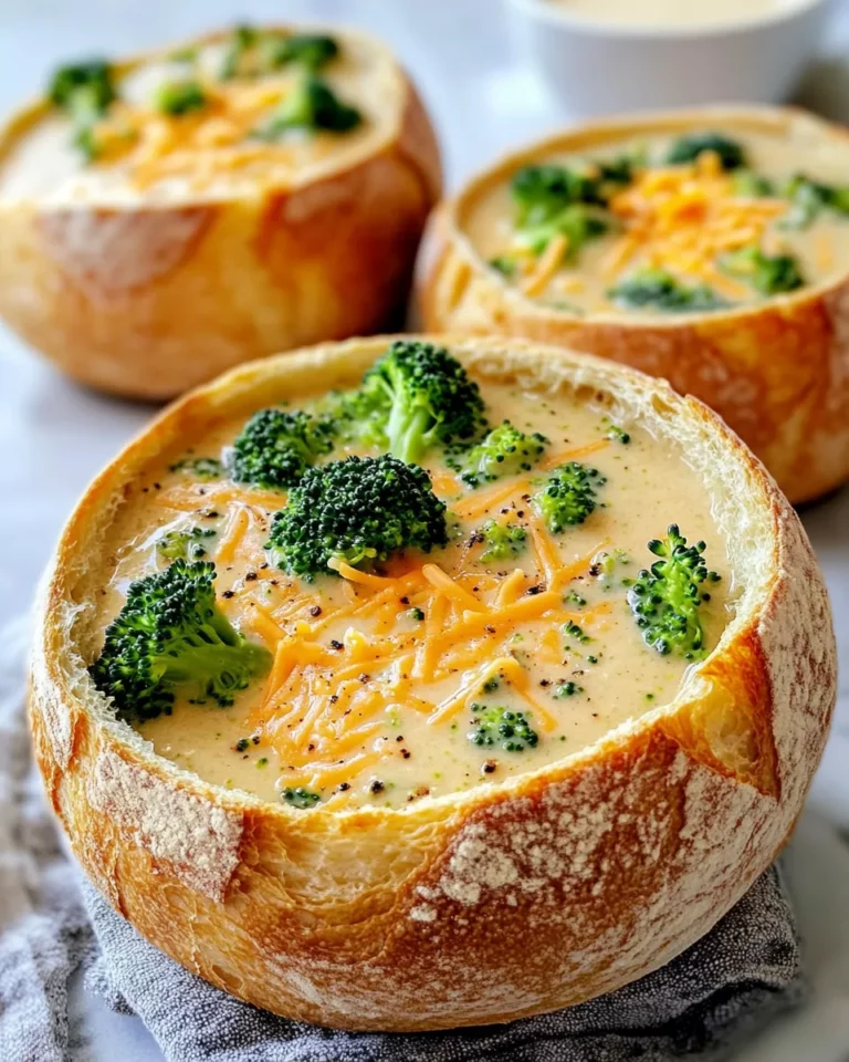Homemade Broccoli Cheddar Soup in Bread Bowls recipe photo