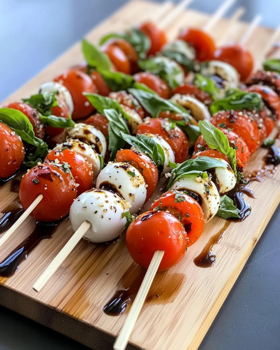 Easy Caprese Skewers with Balsamic Pearls food shot