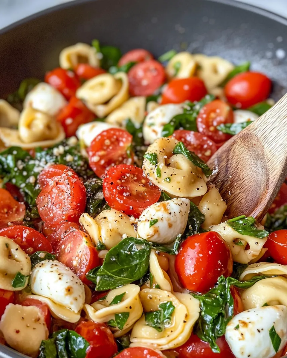 Easy Caprese Tortellini Skillet food shot