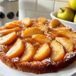 Delicious Caramel Pear Upside-Down Cake food shot
