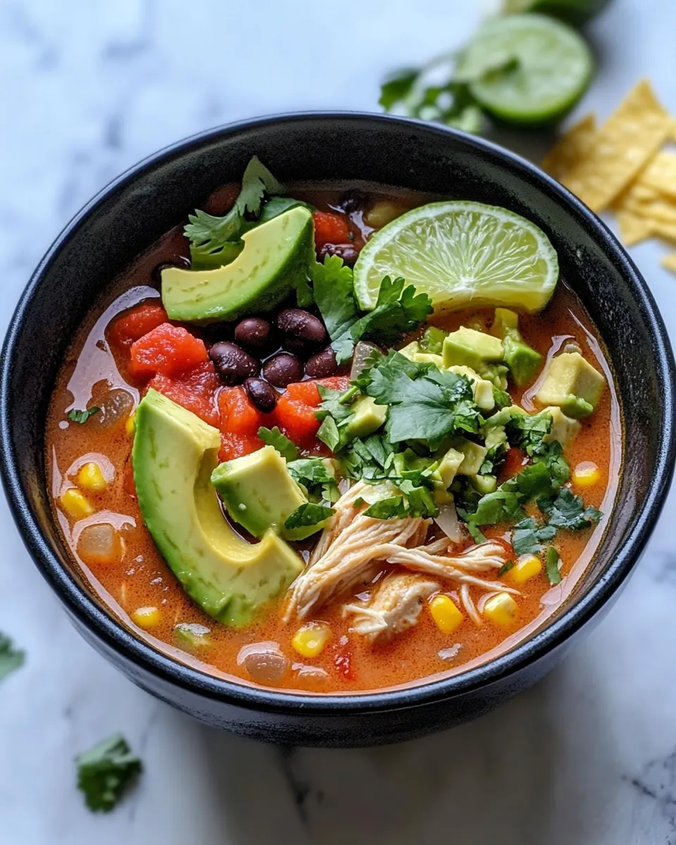 Easy Chicken Tortilla Soup with Avocado & Lime food shot