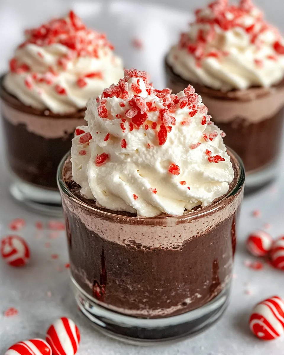 Delicious Chocolate Peppermint Mousse Cups food shot