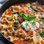 Homemade Cozy Lasagna Soup with Ricotta Dollops food shot