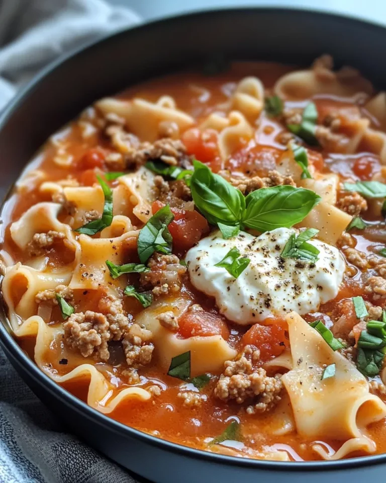 Homemade Cozy Lasagna Soup with Ricotta Dollops food shot