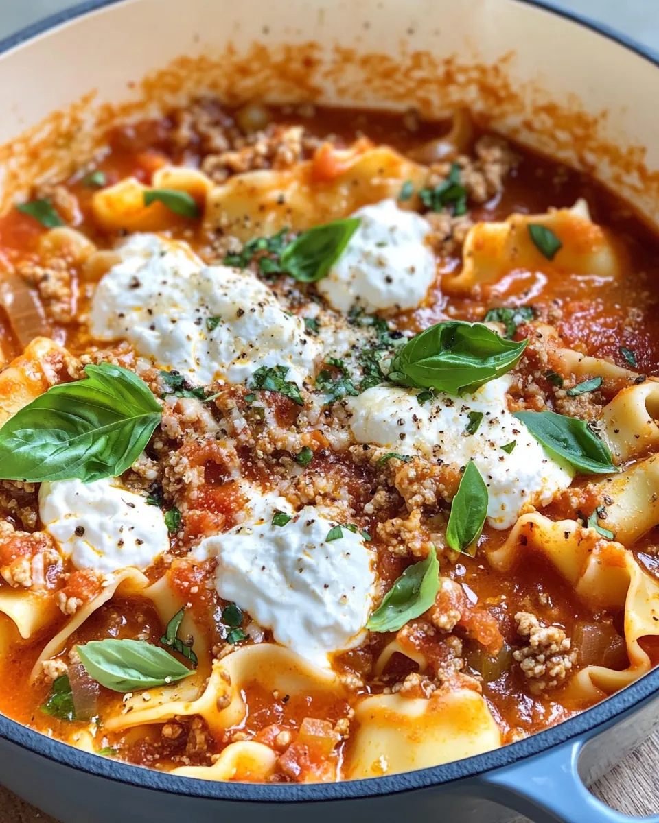 Delicious Cozy Lasagna Soup with Ricotta Dollops plate image