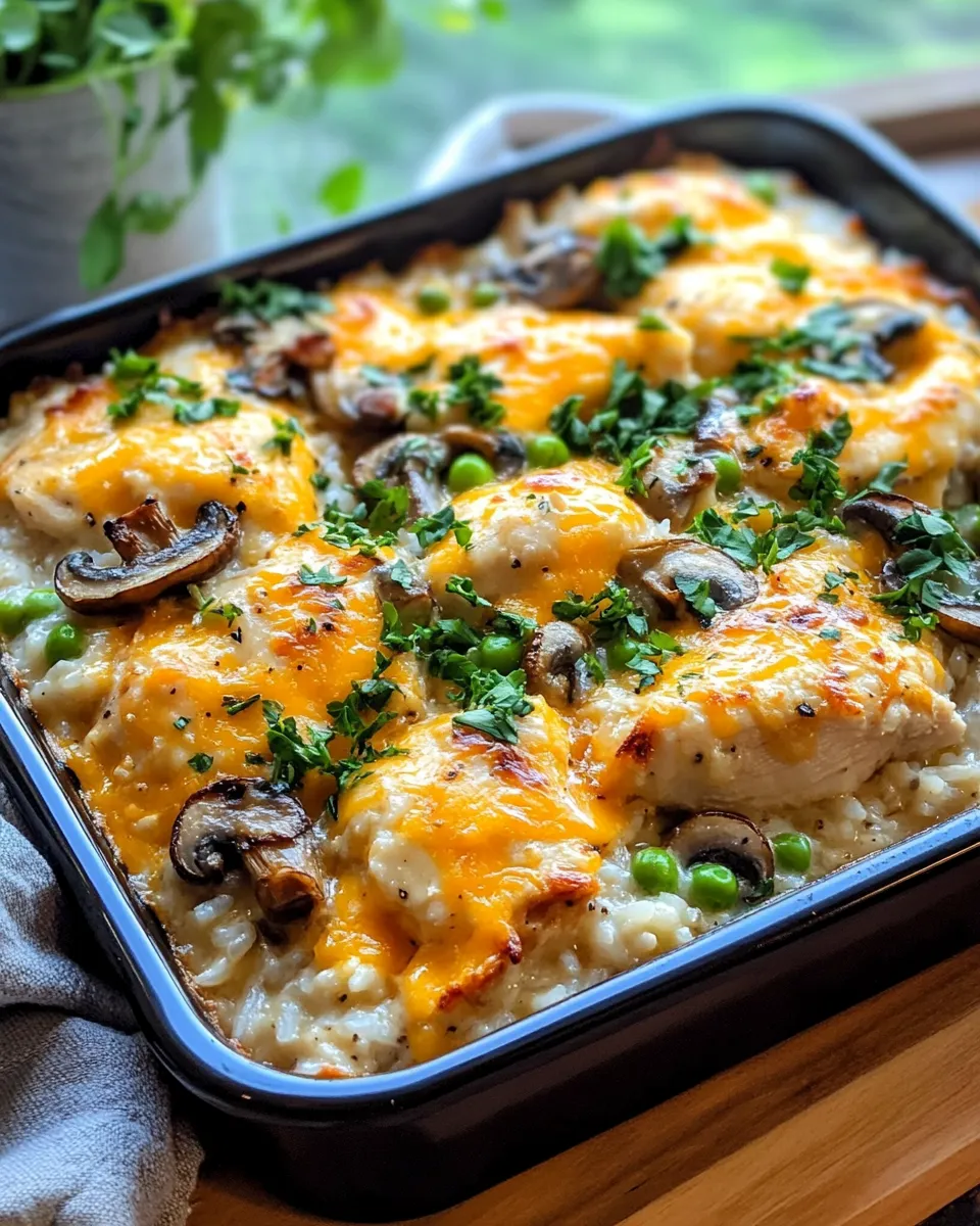Delicious Creamy Chicken & Rice Casserole with Mushrooms image