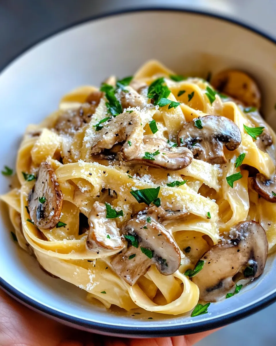 Homemade Creamy Garlic Mushroom Tagliatelle photo