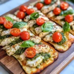 Homemade Creamy Pesto Chicken Flatbreads recipe photo