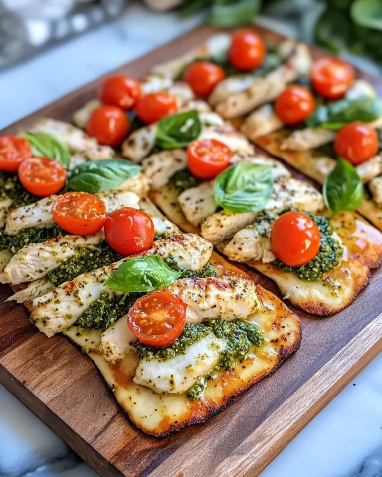 Homemade Creamy Pesto Chicken Flatbreads recipe photo