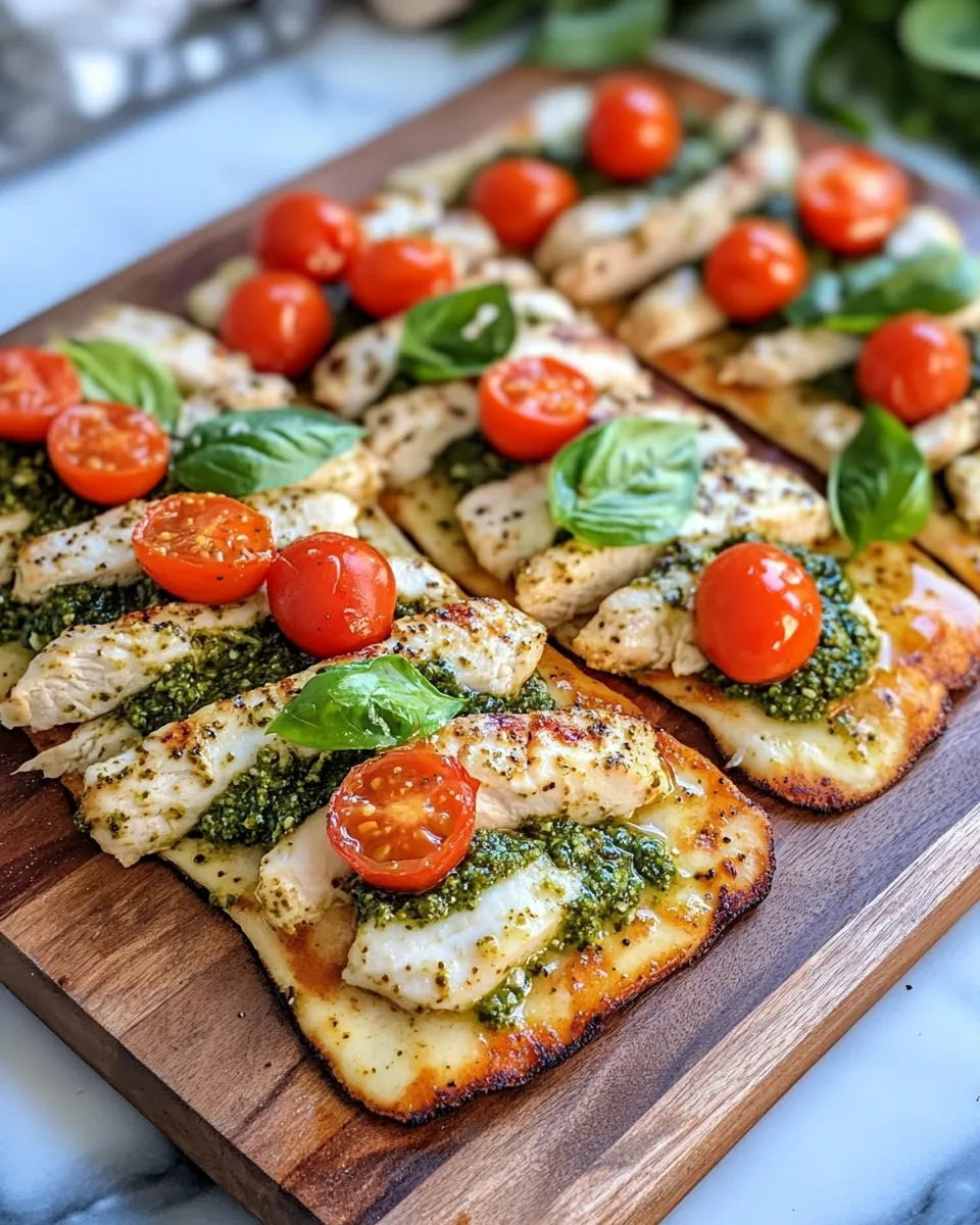 Homemade Creamy Pesto Chicken Flatbreads recipe photo