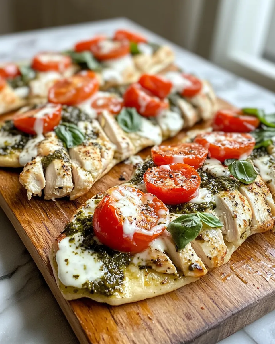 Easy Creamy Pesto Chicken Flatbreads food shot