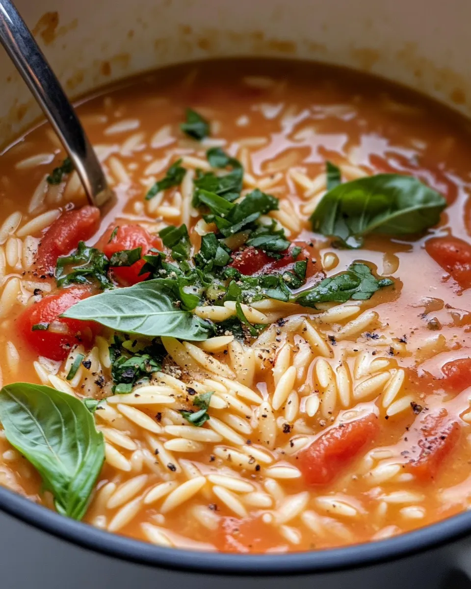 Homemade Creamy Pesto Tomato Orzo Soup photo