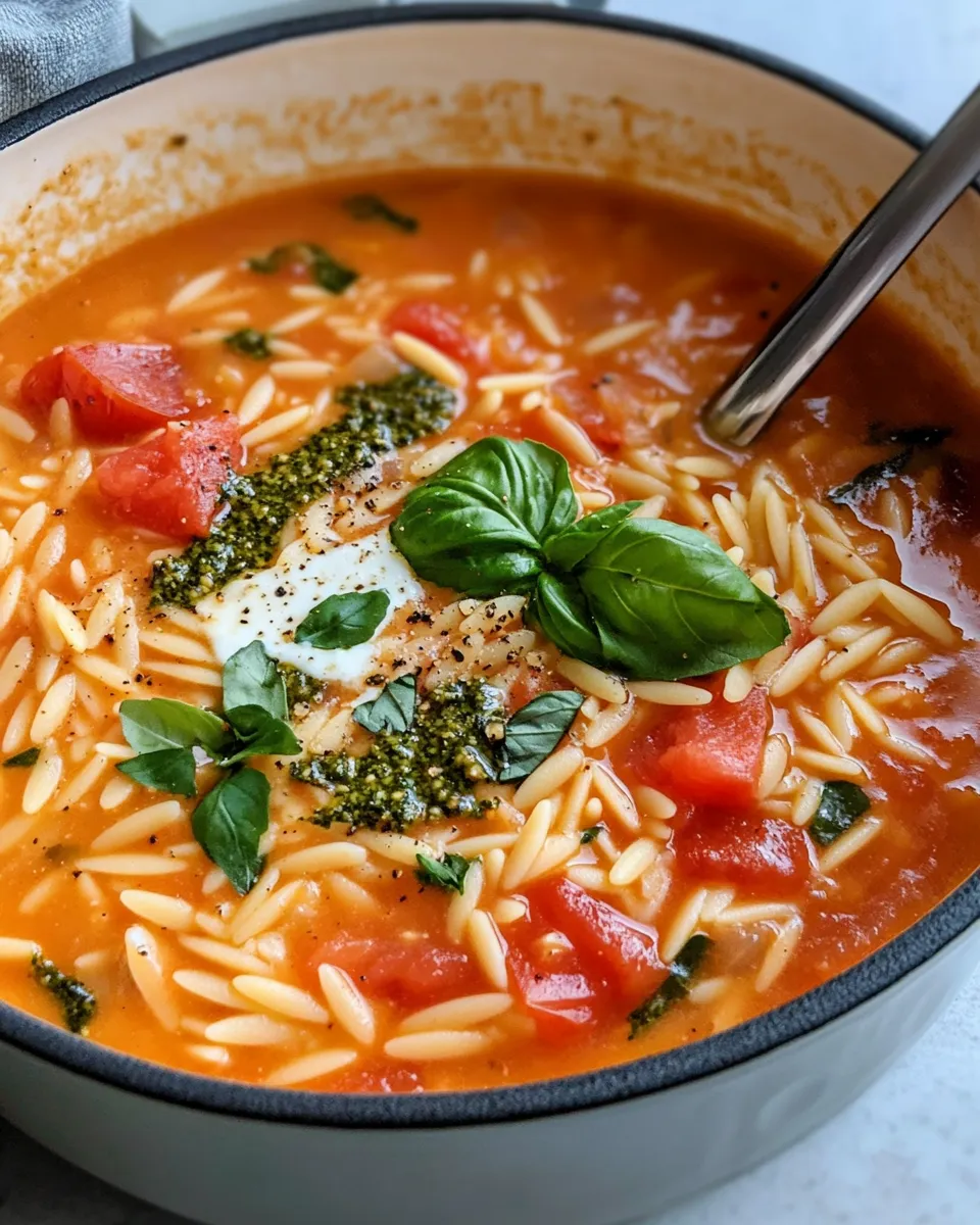 Classic Creamy Pesto Tomato Orzo Soup image