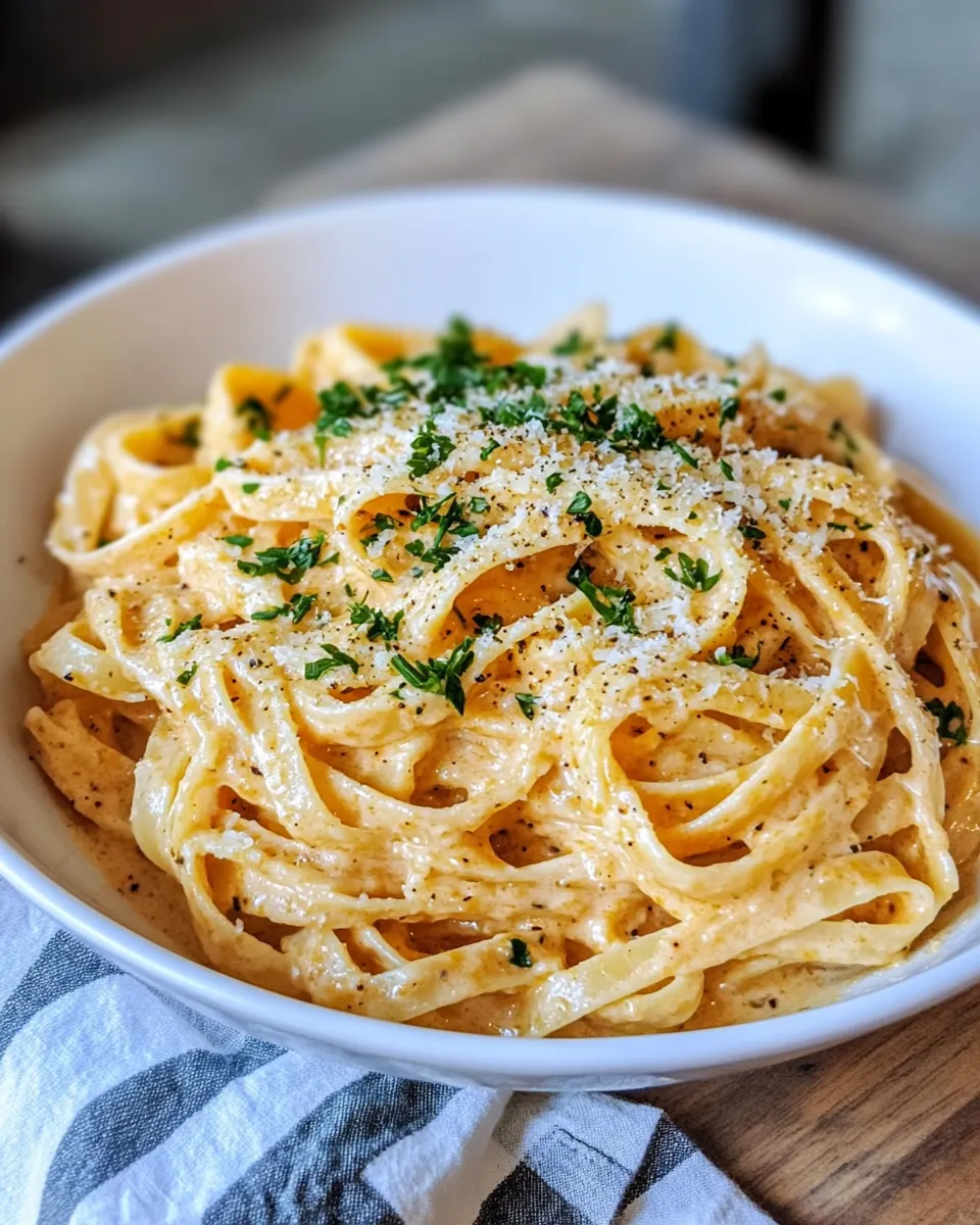 Homemade Creamy Pumpkin Alfredo Fettuccine photo