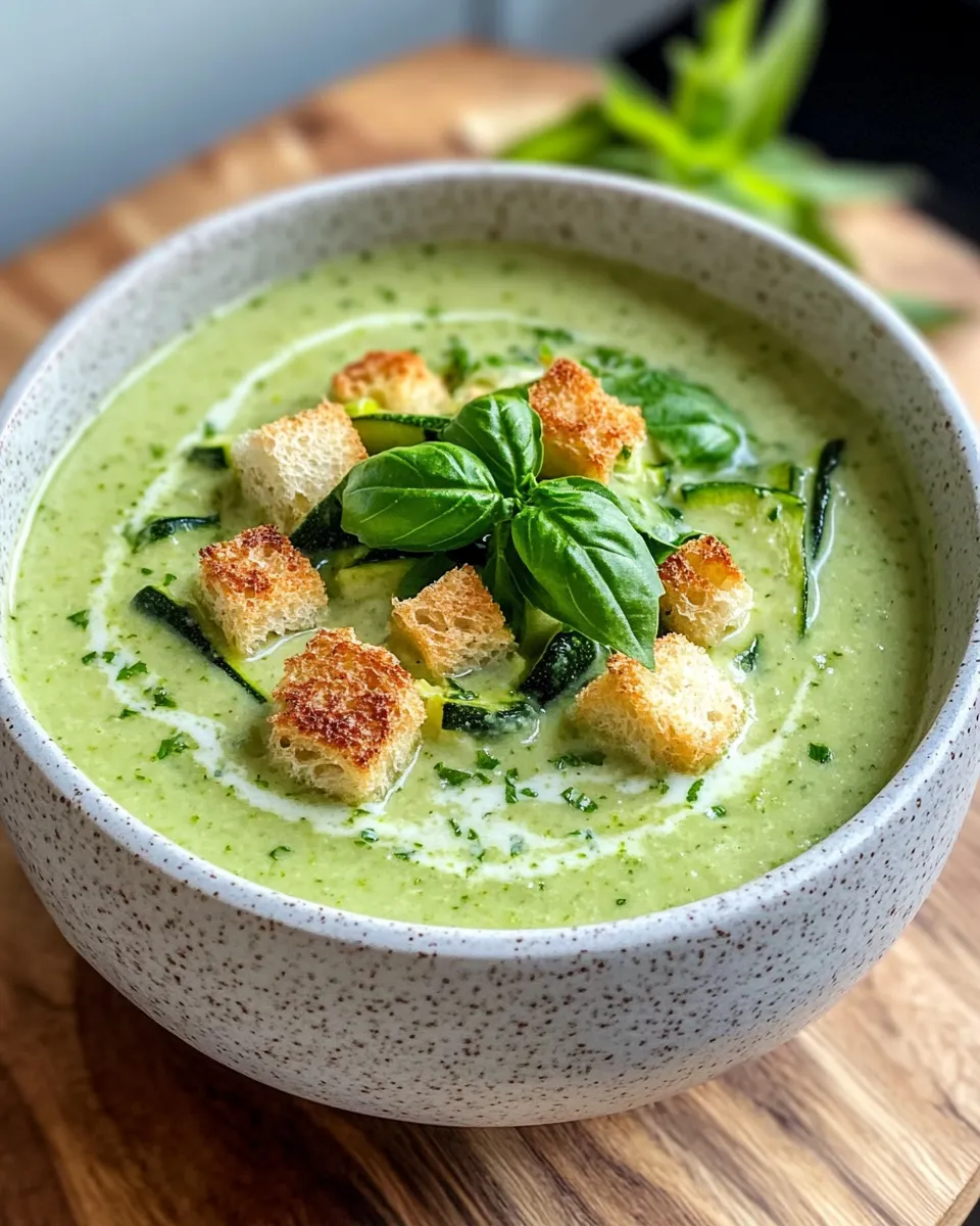 Classic Creamy Zucchini Basil Soup with Croutons dish photo