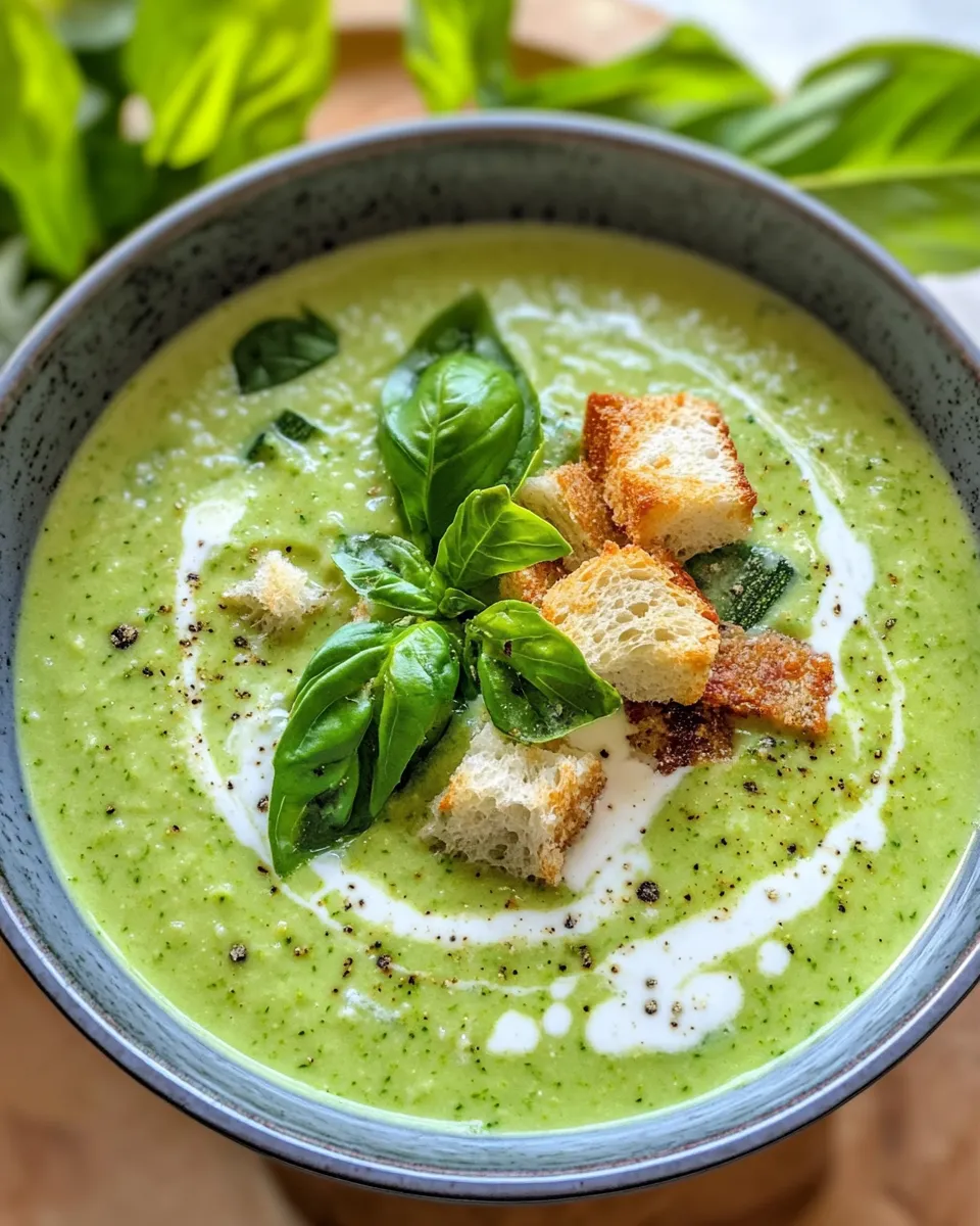 Delicious Creamy Zucchini Basil Soup with Croutons image