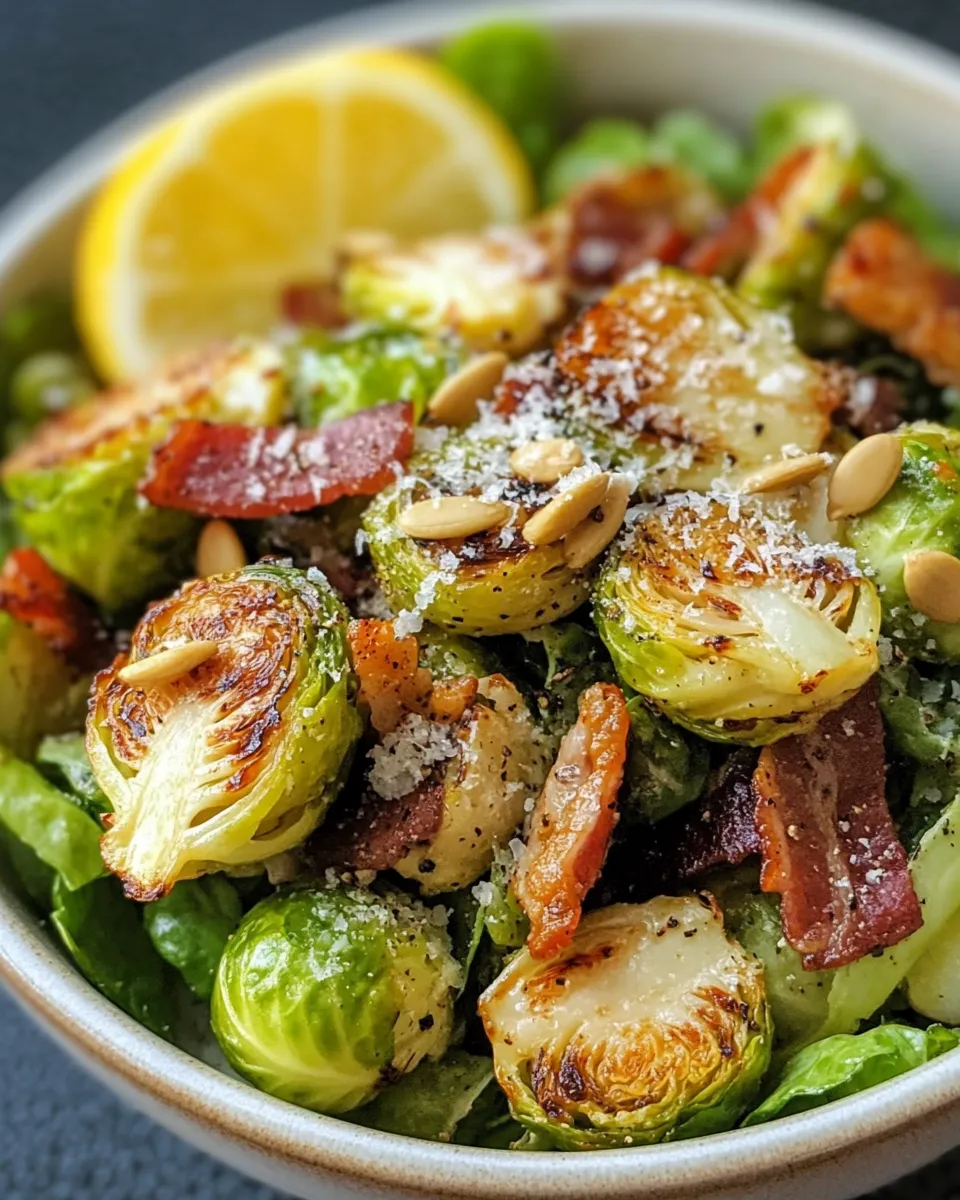 Easy Crispy Brussels Caesar with Toasted Pumpkin Seeds food shot