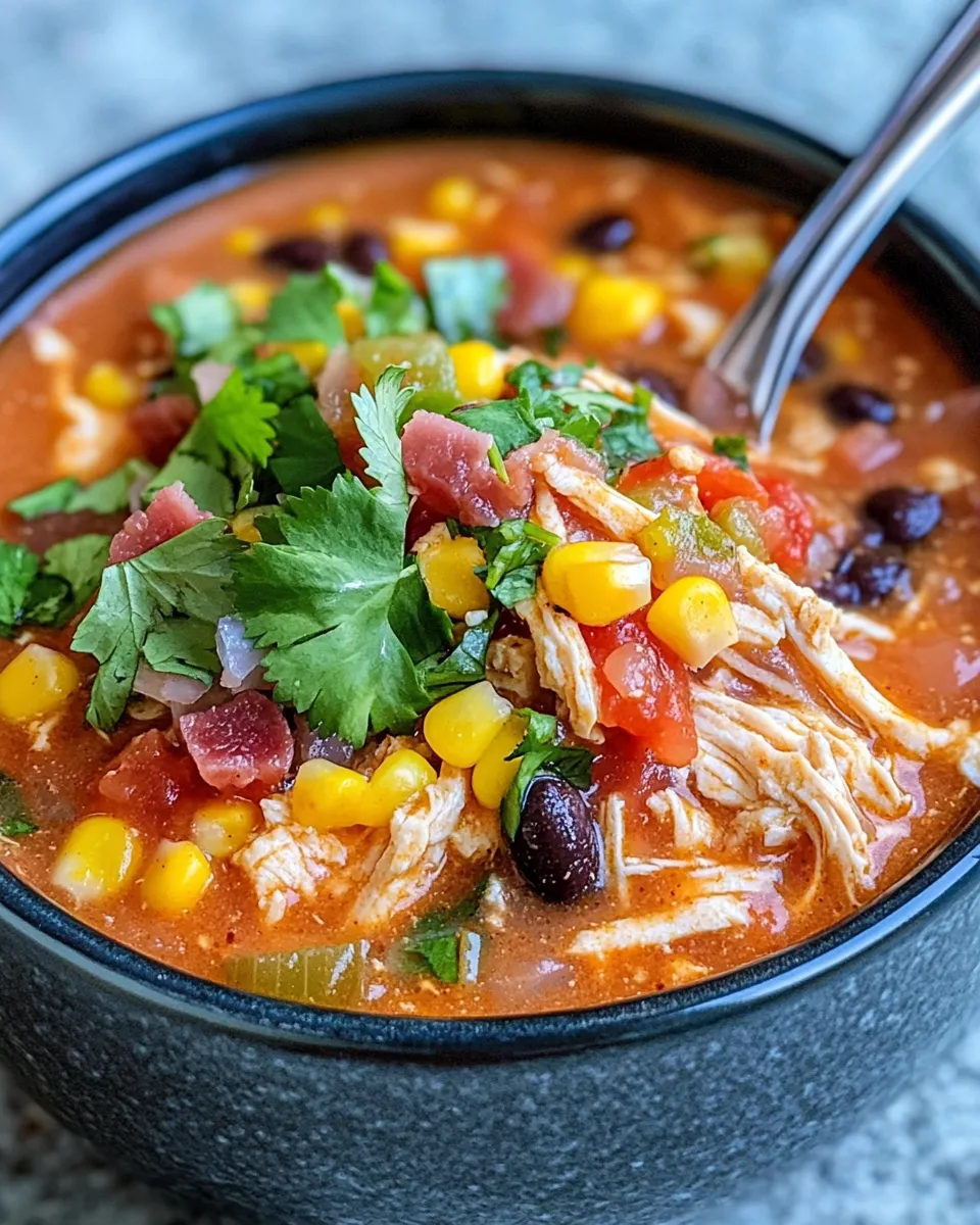 Delicious Crockpot Chicken Enchilada Soup (Set & Forget) food shot