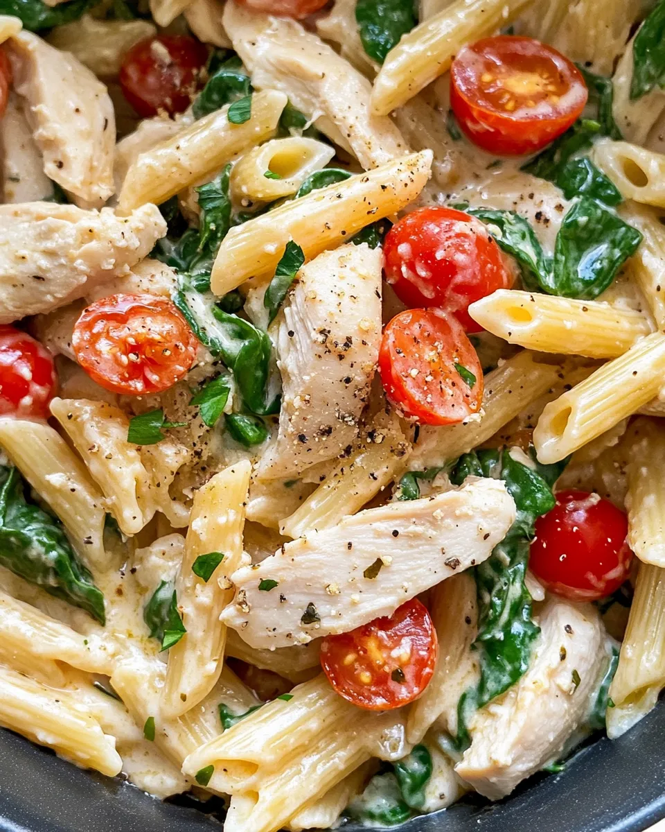 Easy Crockpot Tuscan Chicken Pasta (Rich & Creamy) food shot