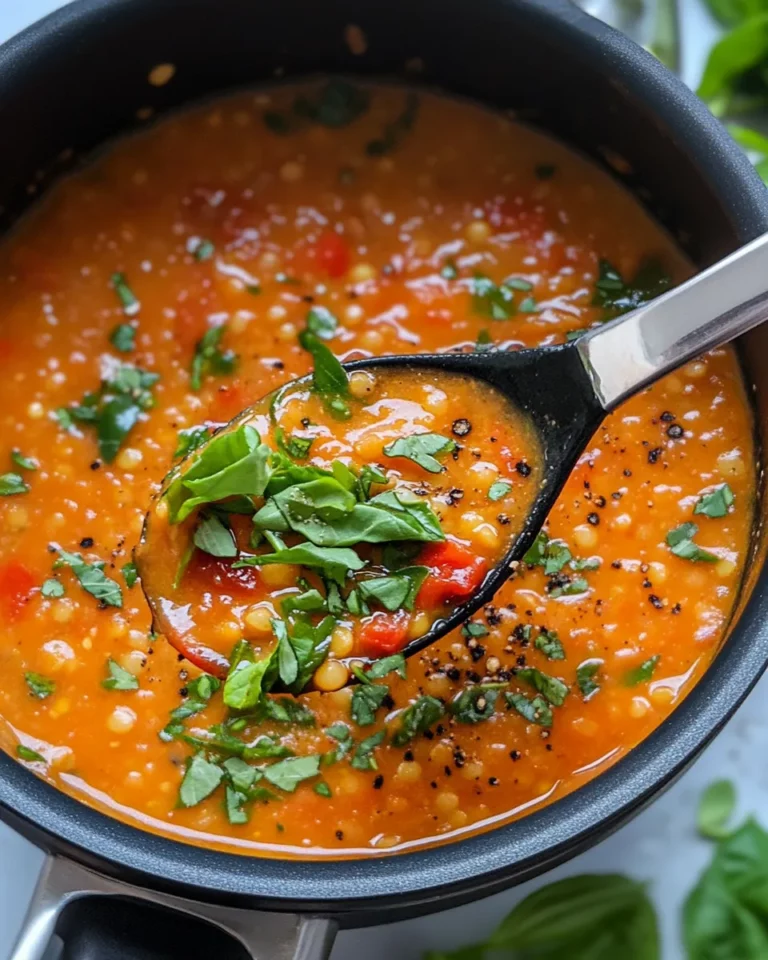 Delicious Fire-Roasted Red Pepper & Lentil Soup food shot