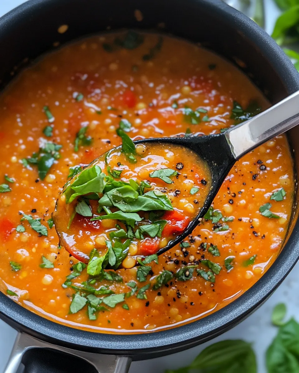 Delicious Fire-Roasted Red Pepper & Lentil Soup food shot