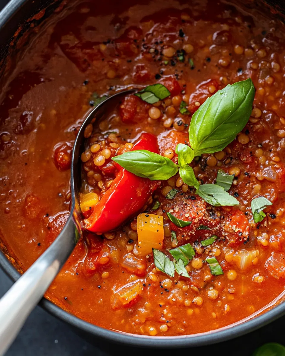 Healthy Fire-Roasted Red Pepper & Lentil Soup recipe photo