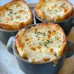 Homemade French Onion Soup with Cheesy Crouton Lids photo