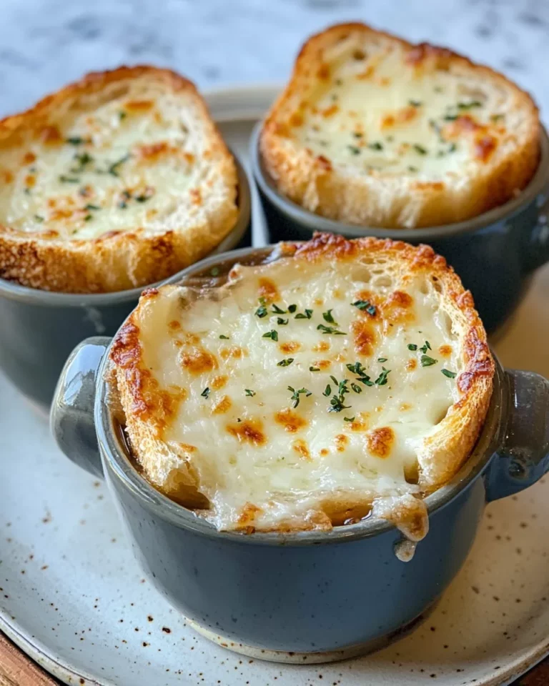 Homemade French Onion Soup with Cheesy Crouton Lids photo