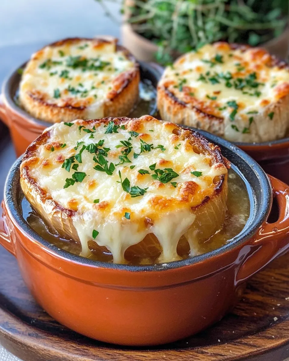 Classic French Onion Soup with Cheesy Crouton Lids recipe image