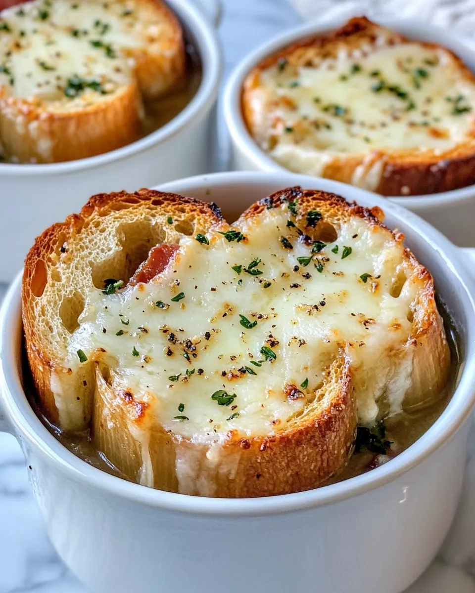 Easy French Onion Soup with Cheesy Crouton Lids dish photo