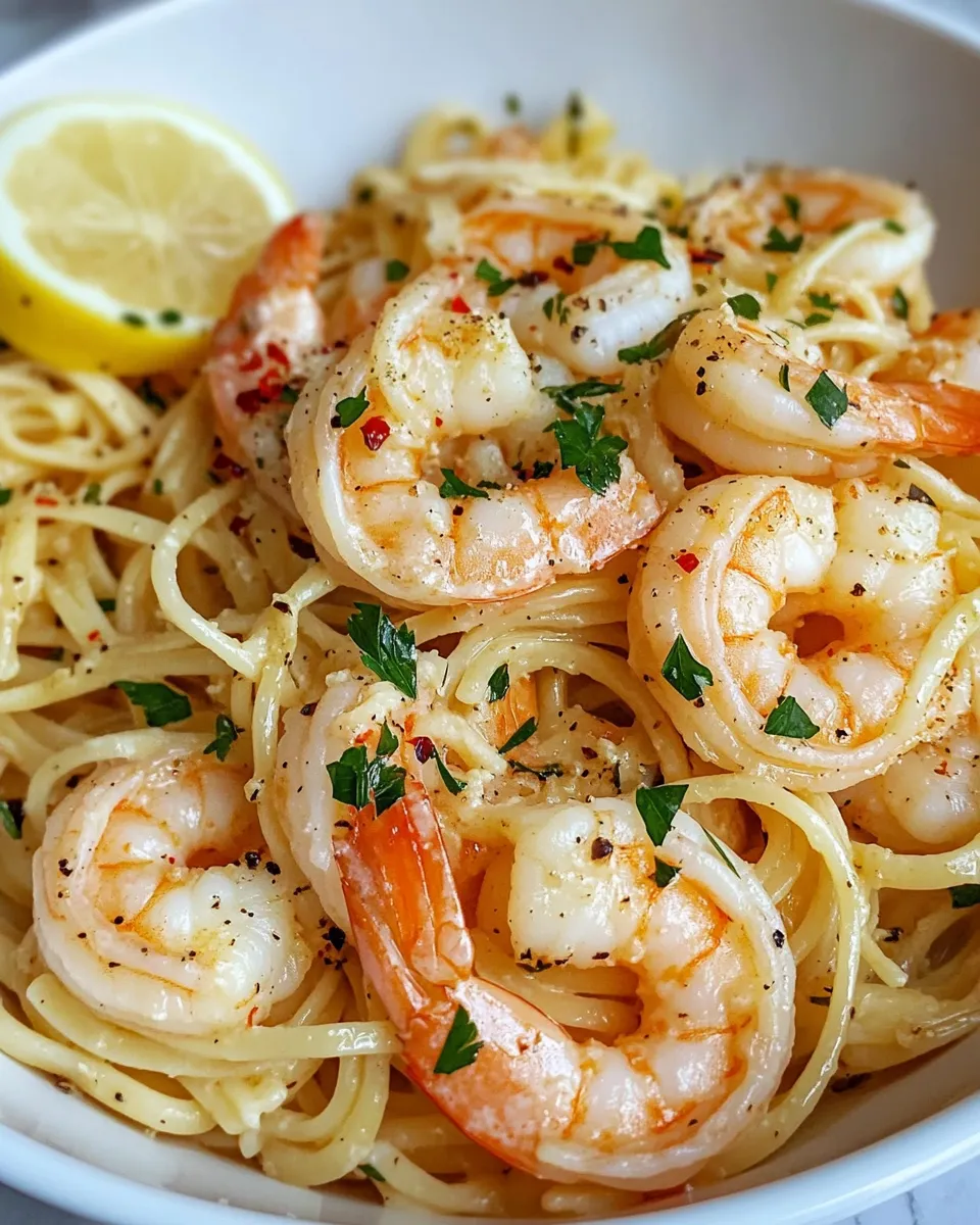 Easy Garlic Butter Shrimp Linguine (20 Minutes) food shot