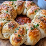 Homemade Garlic Knots Wreath with Warm Marinara recipe photo