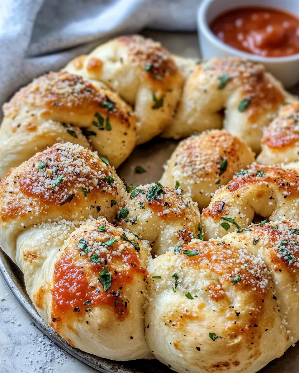 Classic Garlic Knots Wreath with Warm Marinara dish photo