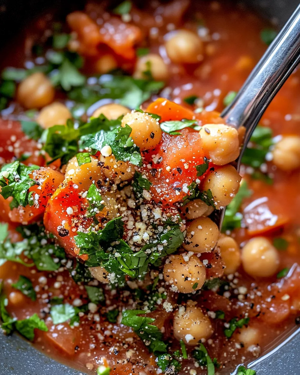 Delicious Harissa Tomato Chickpea Soup food shot