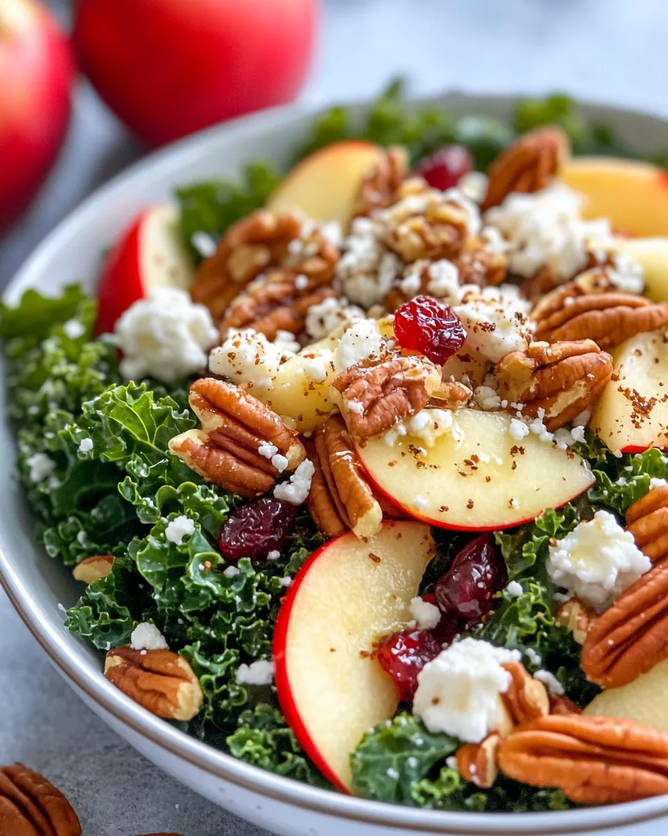 Delicious Harvest Kale Salad with Apples, Pecans & Feta recipe photo