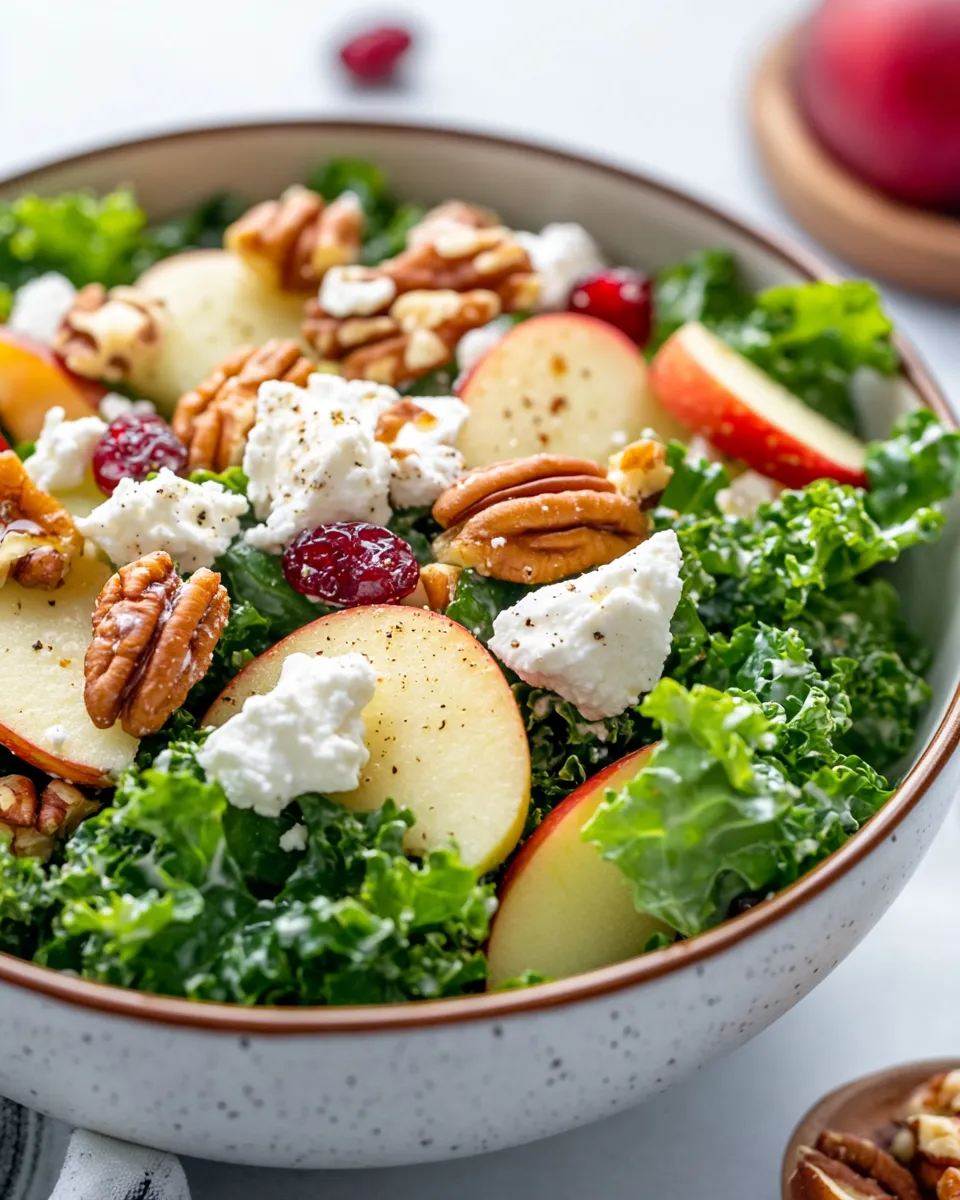 Classic Harvest Kale Salad with Apples, Pecans & Feta food shot