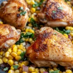 Homemade Hot Honey Chicken Thighs with Skillet Corn recipe photo