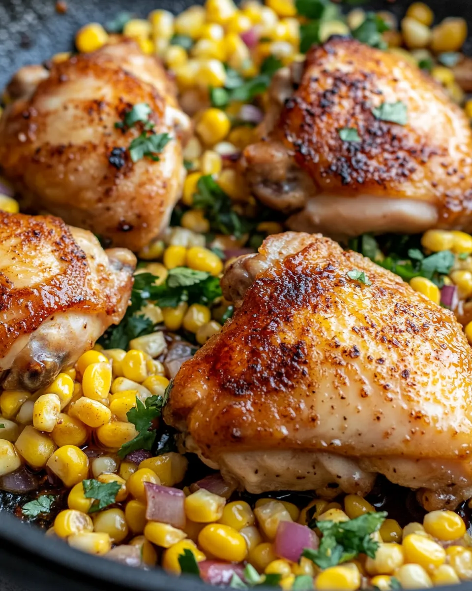 Homemade Hot Honey Chicken Thighs with Skillet Corn recipe photo